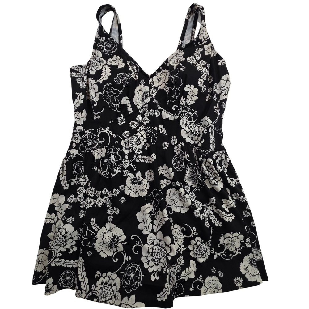 Azul Swim Dress Womens 22W Black White Floral Modest Romantic Vintage Versatile - Picture 2 of 15
